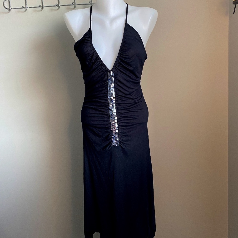 Dorthy Perkins Black Sequin Asymmetric Spaghetti Strap Midi Dress Size UK12